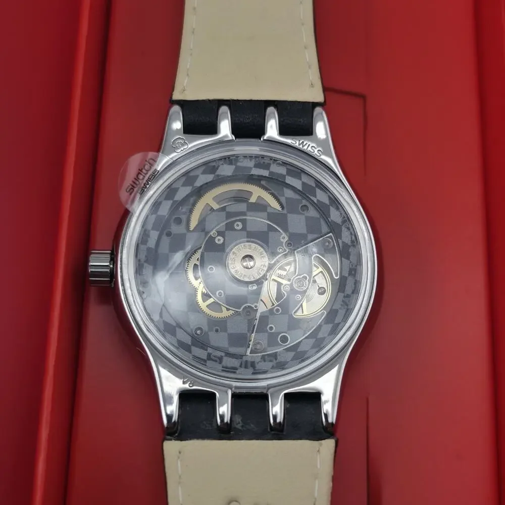 Swatch Sistem51 Automatic Puzzle YIS408 42mm Silver Dial Leather Strap New